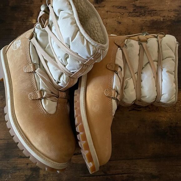 Timberland 16in Quilted Moon Boot Wheat/Ivory  Junior size 5.5, w 7.5 - Picture 5 of 8